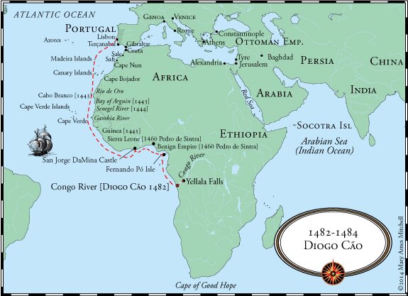 Diogo Cão's first voyage expedition route